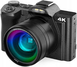 Fine Life Pro Aparat cyfrowy 4K 48 MP, 16 x zoom cyfrowy, czarny Ganica