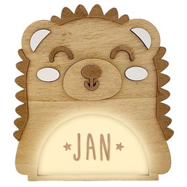 LAMPKA NOCNA LED IMIE DLA DZIECI ECO NA BATERIE I USB JEŻYK DREWNIANA