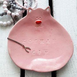 Różowy talerzyk deserowy Kot Kocham Cię - Rękodzieło na prezent - Lamabo