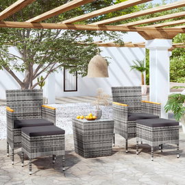 vidaXL 5-cz. zestaw mebli bistro, rattan PE i hartowane szkło, szary