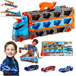 HOT WHEELS TRANSPORTER CIĘŻARÓWKA I TOR 2W1 + 3 AUTA PREZENT DLA DZIECKA