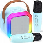 ZESTAW GŁOŚNIK BLUETOOTH PRZENOŚNY KARAOKE RGB 2 MIKROFONY USB SD MINI JACK