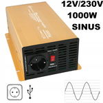 PRZETWORNICA NAPIĘCIA CZYSTY SINUS 1000 WATT SOLARTRONICS 12V/230V USB GOLD