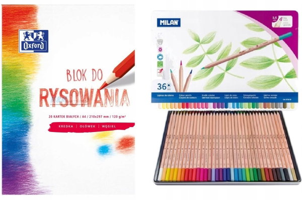 Zestaw do rysowania: kredki Milan i blok do rysowania Oxford