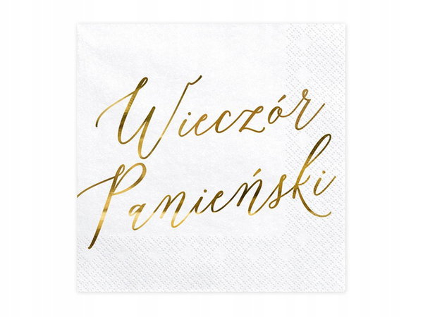 SERWETKI BIAŁE WIECZÓR PANIEŃSKI ZŁOTE 33CM 20 SZT
