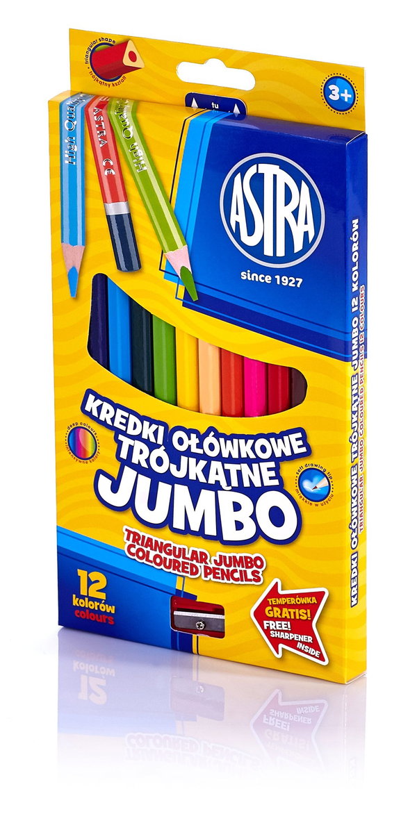 Kredki ołówkowe ASTRA trójkatne GRUBE 12 szt.