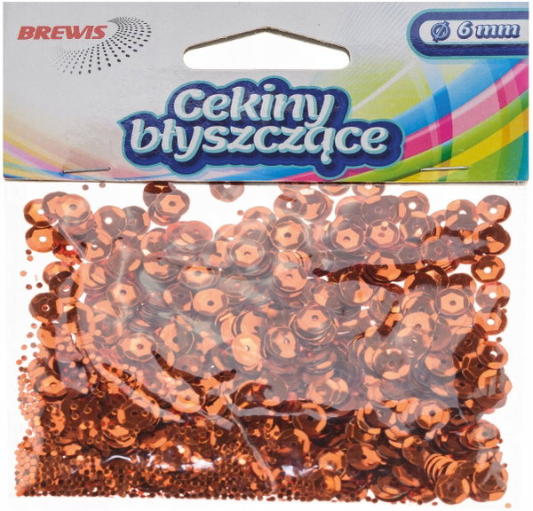 Cekiny błyszczące 6mm B150 miedziane, Brewis