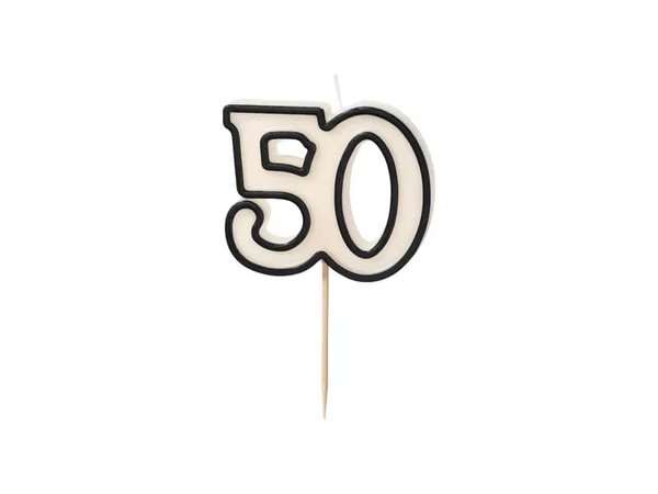Świeczka na tort liczba 50, czarno-biały