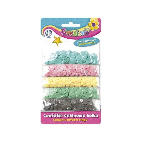 Cekiny kółka mix 5 kolorów pastelowych na blistrze ok. 1000 szt., Astra