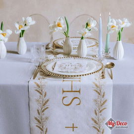 BIEŻNIK biały OZDOBNY złoty IHS Krzyż dekoracja stołu KOMUNIA ŚWIĘTA 5m