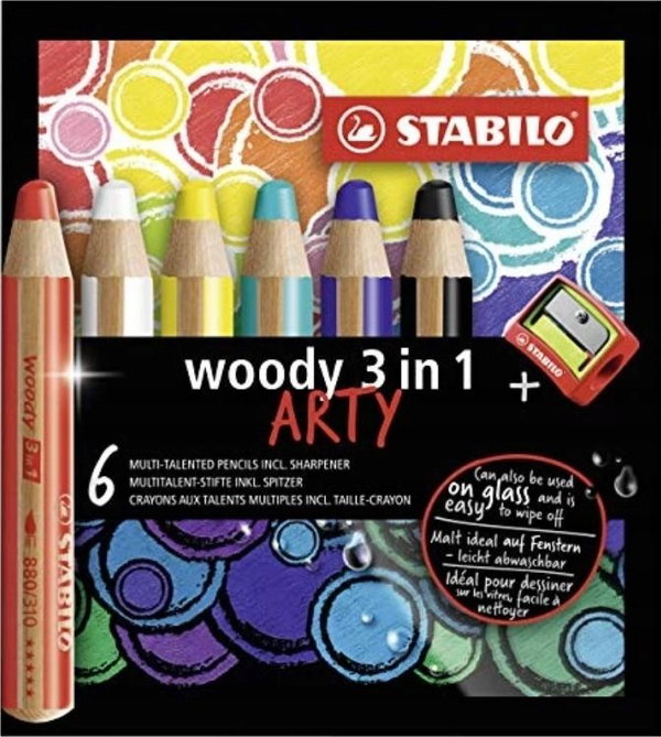 Kredki Woody Arty 3w1 6 kol temperówka