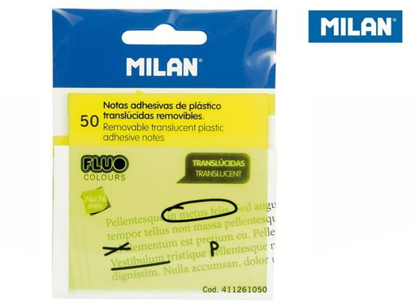 Karteczki fluo samoprzylepne. 76 x.76 mm 50 szt żółte, Milan