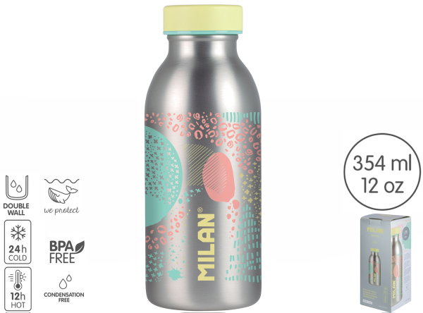 Butelka termiczna 354 ml silver srebrno-żółta, Milan
