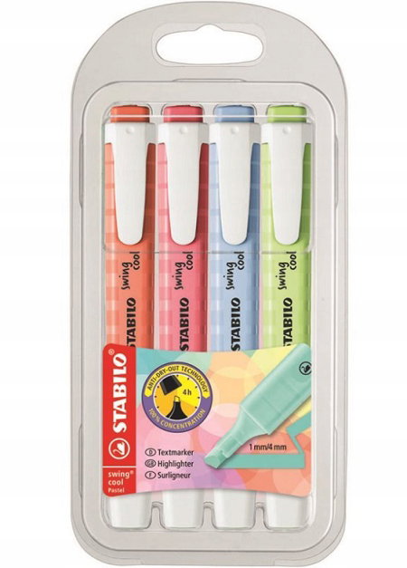 Zakreślacze Swing cool Pastel nowe kolory kpl. 4 szt., Stabilo