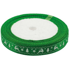 Wstążka 12mm x 22m, zielona (Boże Narodzenie), Brewis