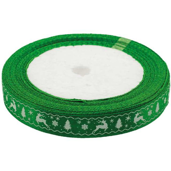 Wstążka 12mm x 22m, zielona (Boże Narodzenie), Brewis