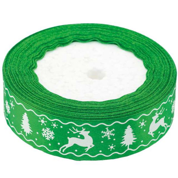 Wstążka 25mm x 25m, zielona (Boże Narodzenie), Brewis