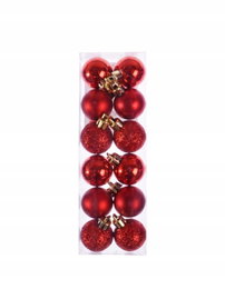 Bombki mini 12szt., czerwone 2,5cm plastikowe, Arpex