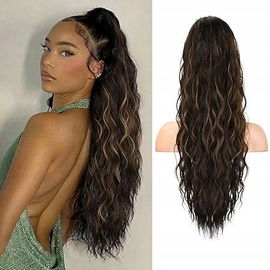 REECHO 66 cm przedłużenie włosów czekoladowy brąz z blond pasemkami