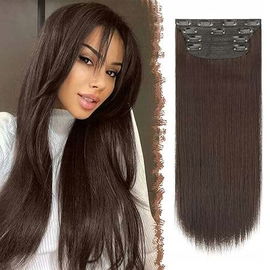 FESHFEN 4 sztuki przedłużek włosów z klipsami syntetyczne 50 cm brązowe