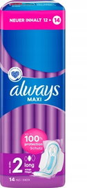 Always Podpaski maxi długie ze skrzydełkami 14 Szt