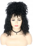 Topcosplay Czarna peruka z kręconymi lokami w stylu retro z łańcuszkiem