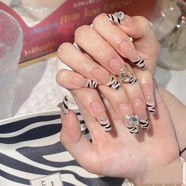 Paznokcie do naklejania długie żelowe 10 szt paski zebry