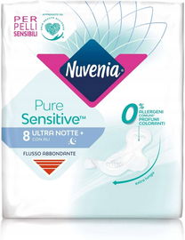 Podpaski Nuvenia Pure Sensitive Ultra noc ze skrzydłami 8 szt