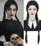Czarna pleciona peruka długie warkocze Wednesday Addams