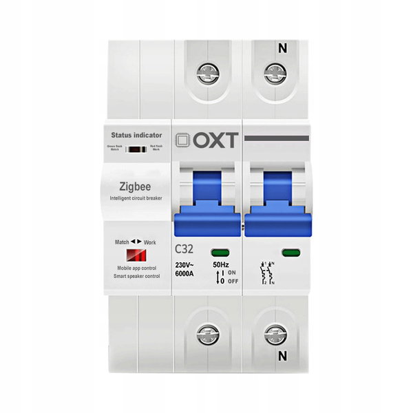 Inteligentny Bezpiecznik C 32A 2P 54mm DIN ZigBee TUYA Smart Life OXT