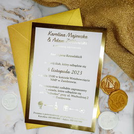 Zaproszenia ślubne glamour MIRROR – złote