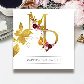 Zaproszenia ślubne Złote Inicjały Kwadratowe