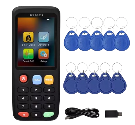 PROGRAMATOR DUPLIKATOR RFID NFC x7 ZESTAW Z 10 BRELOKAMI