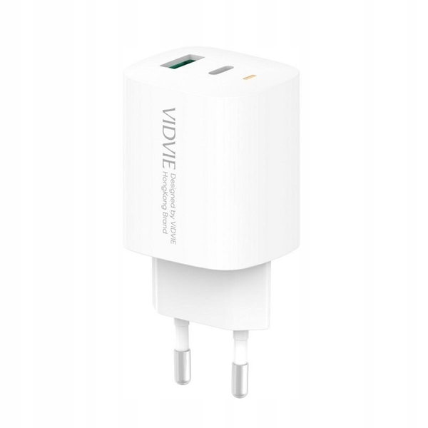 Ładowarka sieciowa VIDVIE PLE248 20W USB + USB-C + kabel Lightning, biała