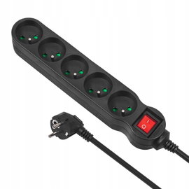 Listwa zasilająca Maclean MCE183, 5 gniazd, 1,4 m, czarna, 2300 W