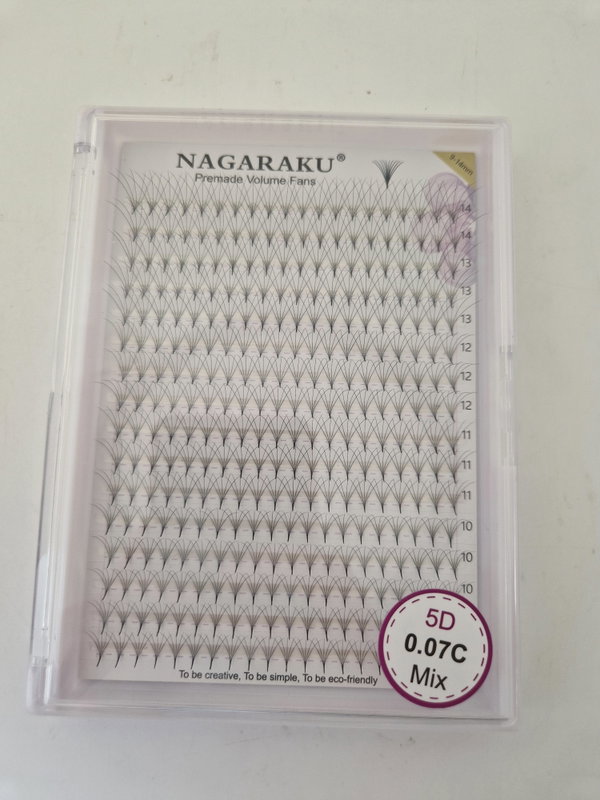 Rzęsy NAGARAKU Gotowe Kępki 5D C 0.07 MIX 9-14mm – Kasetka XL 320szt