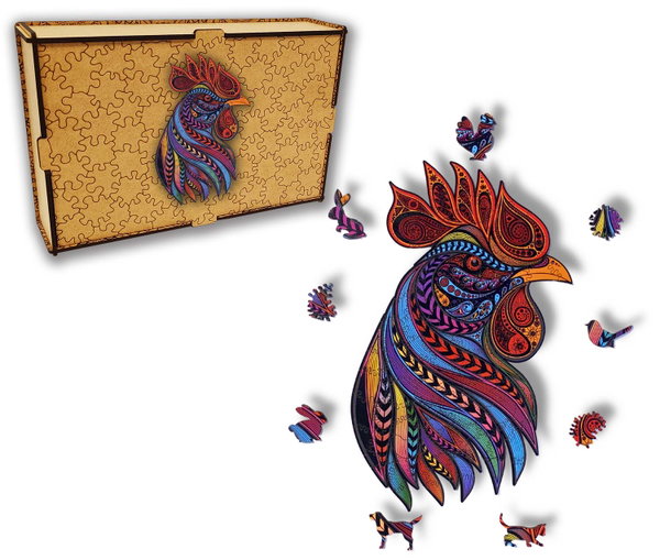 Puzzle Drewniane dla dzieci i dorosłych Kogucik  Cockerel  w pudełku drewnianym