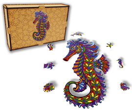 Puzzle Drewniane dla dzieci i dorosłych Konik morski w pudełku drewnianym