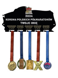 Wieszak na medale KORONA PÓŁMARATONÓW twoje imię dowolny tekst 301.3