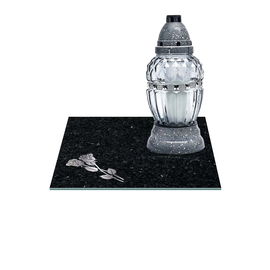 SZKLANA PODSTAWKA POD ZNICZE Z DEDYKACJĄ 40x40cm róża marmur 568h