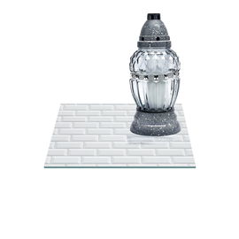 SZKLANA PODSTAWKA POD ZNICZE Z DEDYKACJĄ 40x40cm Mur biel 243h