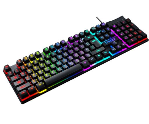 KLAWIATURA GAMINGOWA T-WOLF TF20 PODŚWIETLANA RGB DLA GRACZY HYBRYDOWA