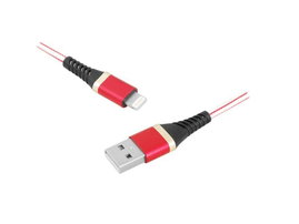 KABEL USB - IPHONE 8PIN 1M W OPLOCIE CZERWONY