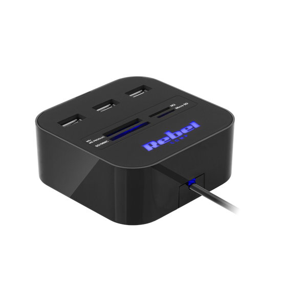 HUB USB 2.0 3 PORTOWY Z CZYTNIKIEM KART PAMIĘCI REBEL