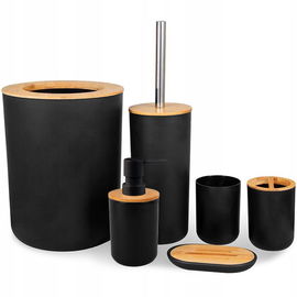 KOMPLET DO ŁAZIENKI ELEGANCKI DOZOWNIK MYDŁA STOJAK NA PAPIER 6W1 CZARNY