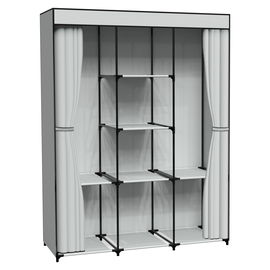 SZARA SZAFA TEKSTYLNA Z  PÓŁKAMI I KURTYNĄ