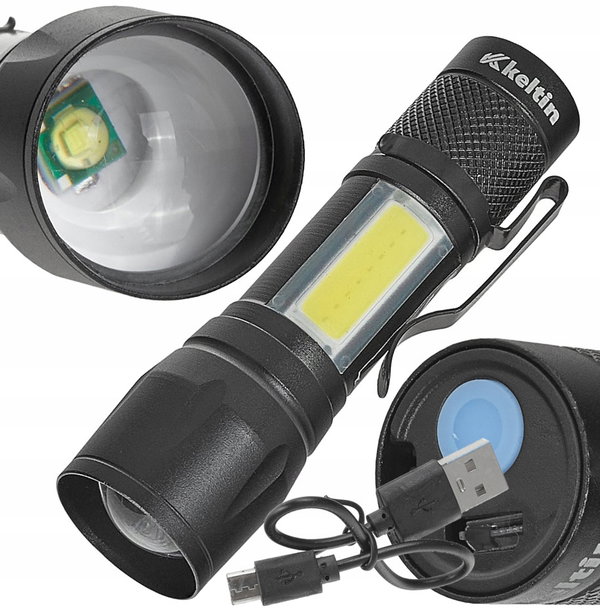 Latarka mini - taktyczna LED COB 10W 500mAh 500lm IPX5 K02005