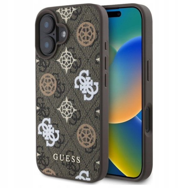 Guess Peony On 4G Background MagSafe - Etui iPhone 16 (brązowy)