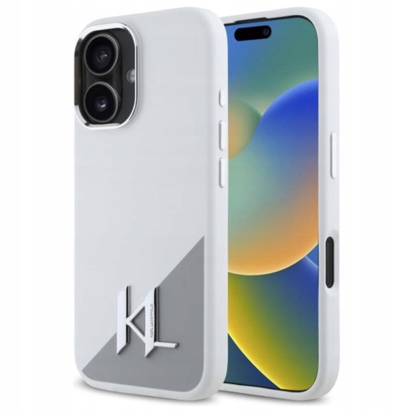 Karl Lagerfeld Silicone Shadow Metal Initial MagSafe - Etui iPhone 16 (biał