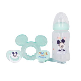 Mickey Mouse Zestaw dla niemowlaka (butelka za smoczkiem 240ml, gryzak, uch